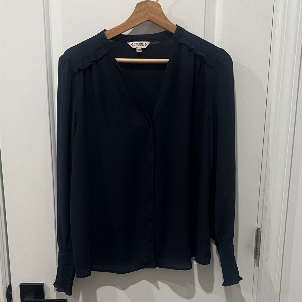 Nanette Lepore‎ Navy Button-Up Blouse